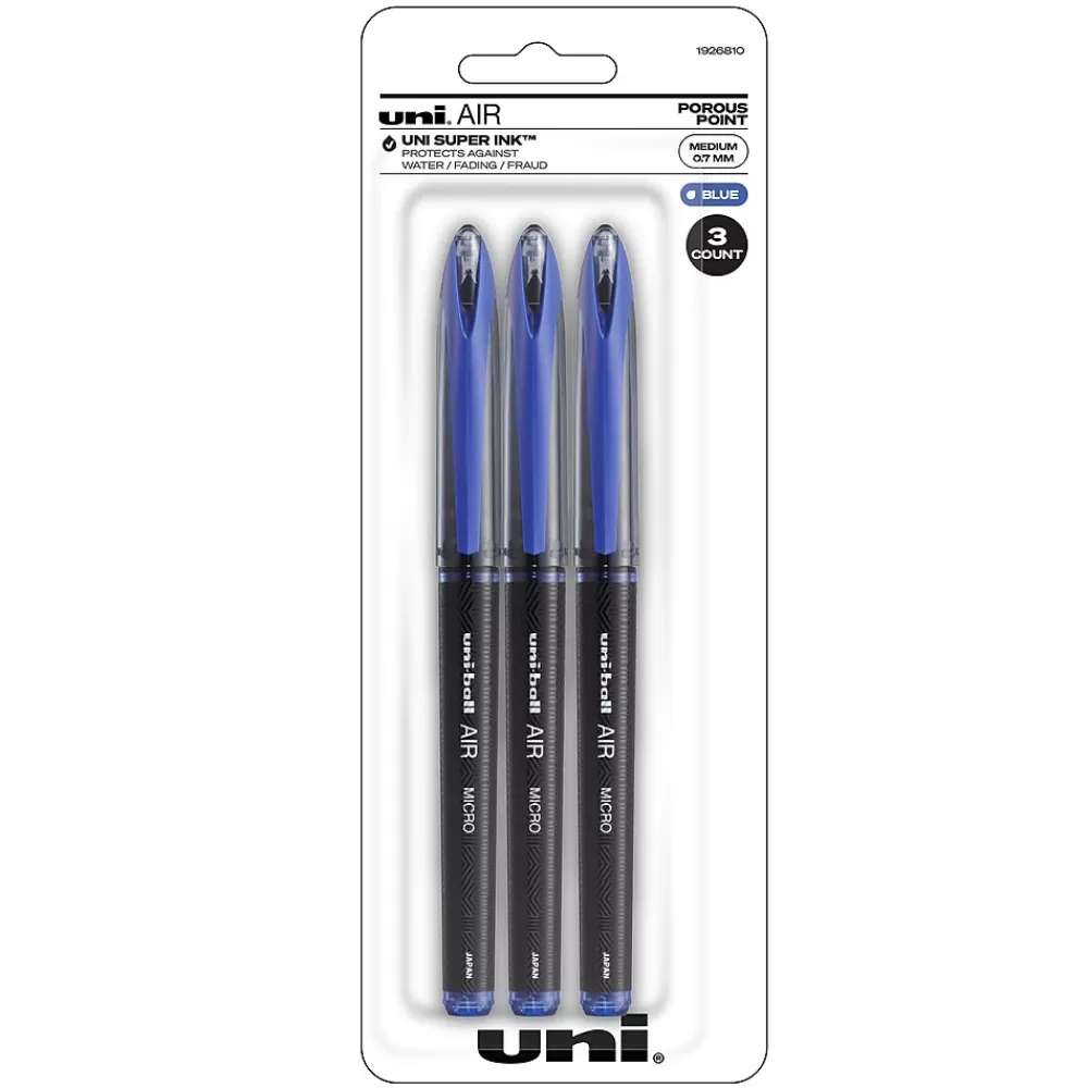 uni-ball Pens<uni AIR Porous Point Pens, Medium Point, 0.7mm, Blue Ink, 3/Pack (1926810)