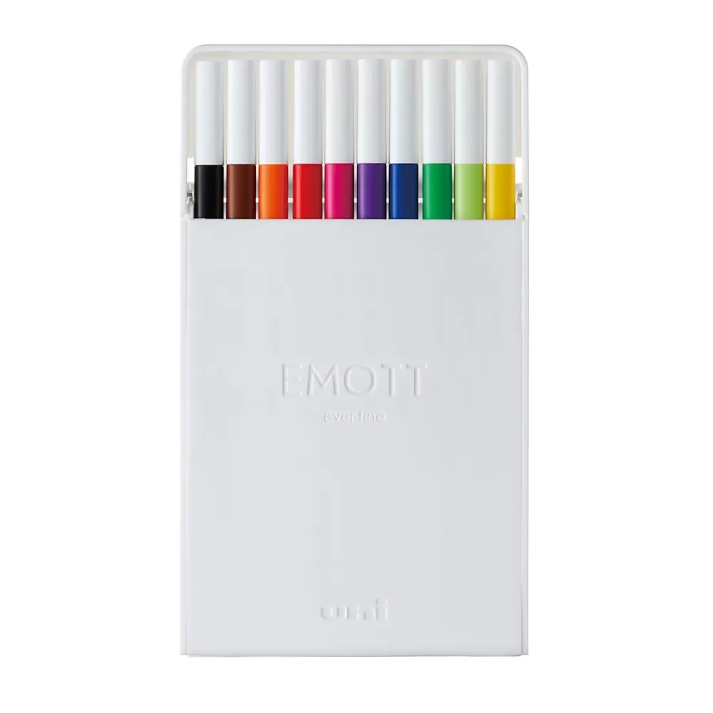 Uni Pens<EMOTT Fine Line Marker Pens, Fine Point, 0.4mm, Assorted Inks, 10/Pack (24836)