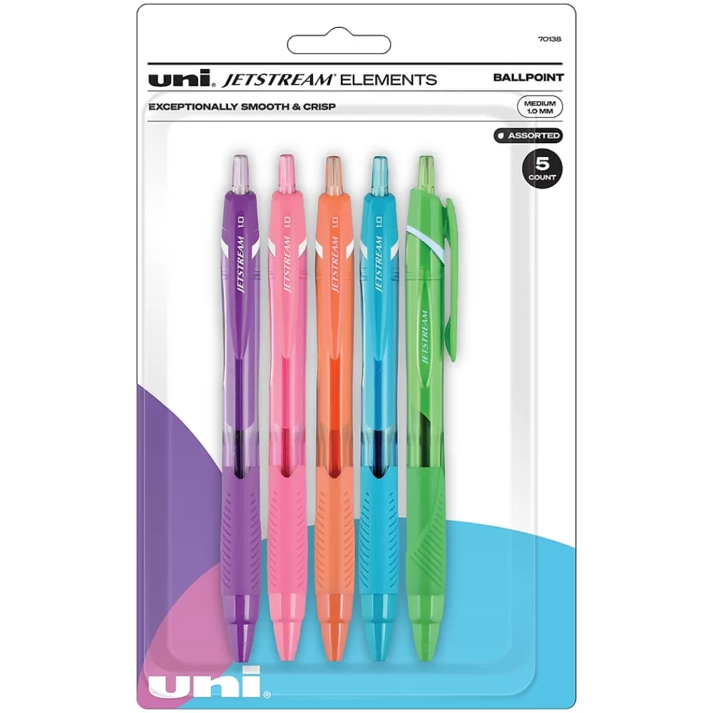 uni-ball Pens<uni Jetstream Elements Ballpoint Pens, Medium Point, 1.0mm, Assorted Ink, 5/Pack (70138)
