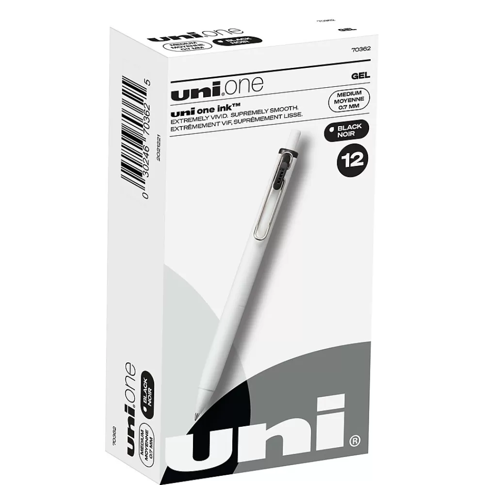 uni-ball Pens<uni one Retractable Gel Pens, Medium Point, 0.7mm, Black Ink, Dozen (70362)