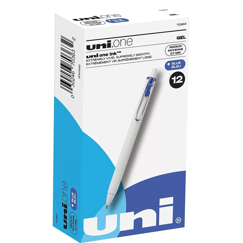 uni-ball Pens<uni one Retractable Gel Pens, Medium Point, 0.7mm, Blue Ink, Dozen (70363)
