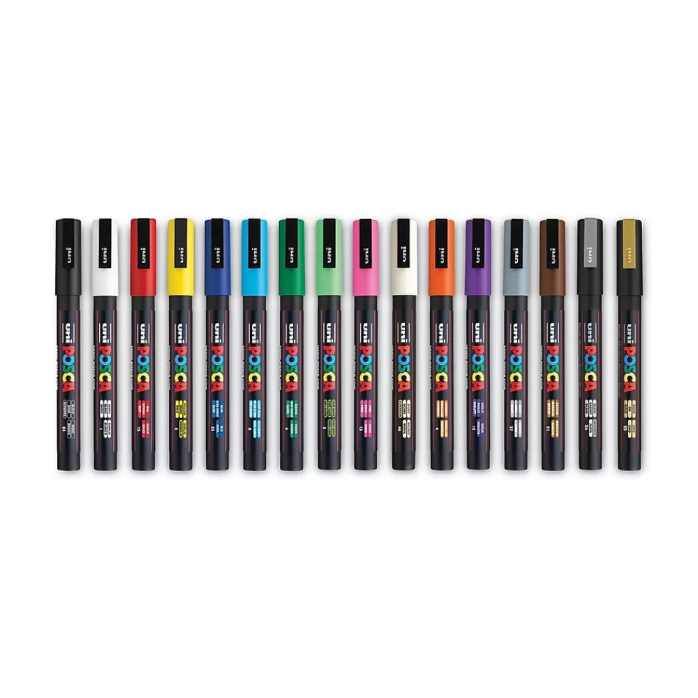 uni-ball Markers<Uni POSCA Permanent Specialty Marker, Fine Bullet Tip, Assorted Colors, 16/Pack (PC3M16C)