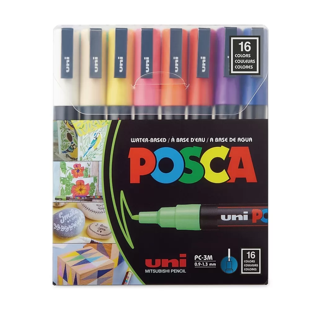 uni-ball Markers<Uni POSCA Permanent Specialty Marker, Fine Bullet Tip, Assorted Colors, 16/Pack (PC3M16C)