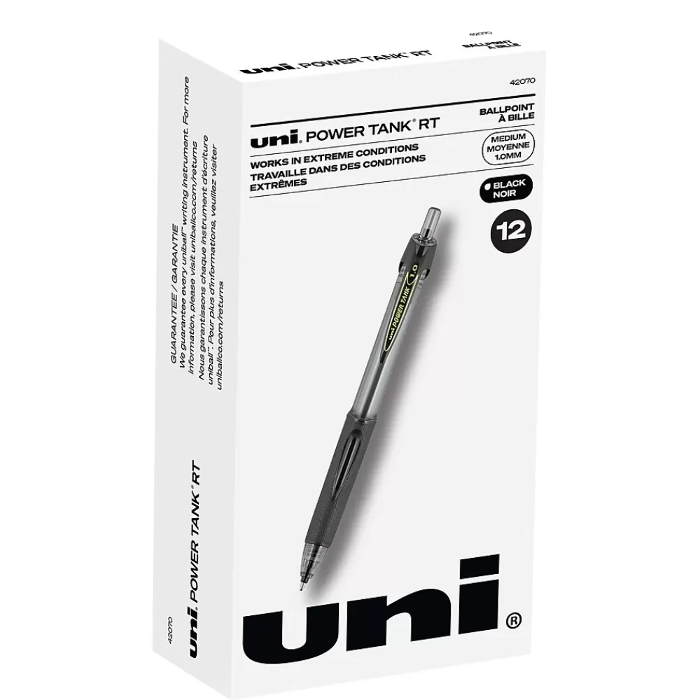 uni-ball Pens<uni Power Tank RT Ballpoint Pens, Medium Point, 1.0mm, Black Ink, 12/Pack (42070)