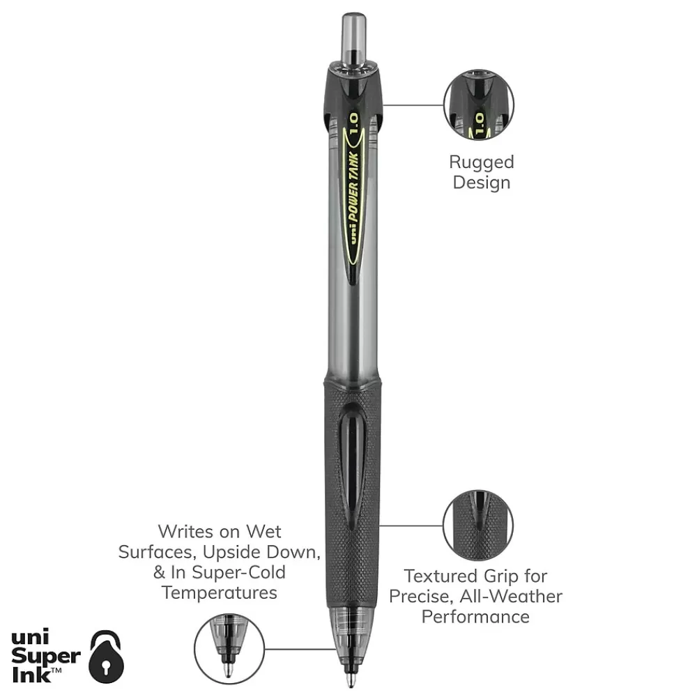uni-ball Pens<uni Power Tank RT Ballpoint Pens, Medium Point, 1.0mm, Black Ink, 12/Pack (42070)