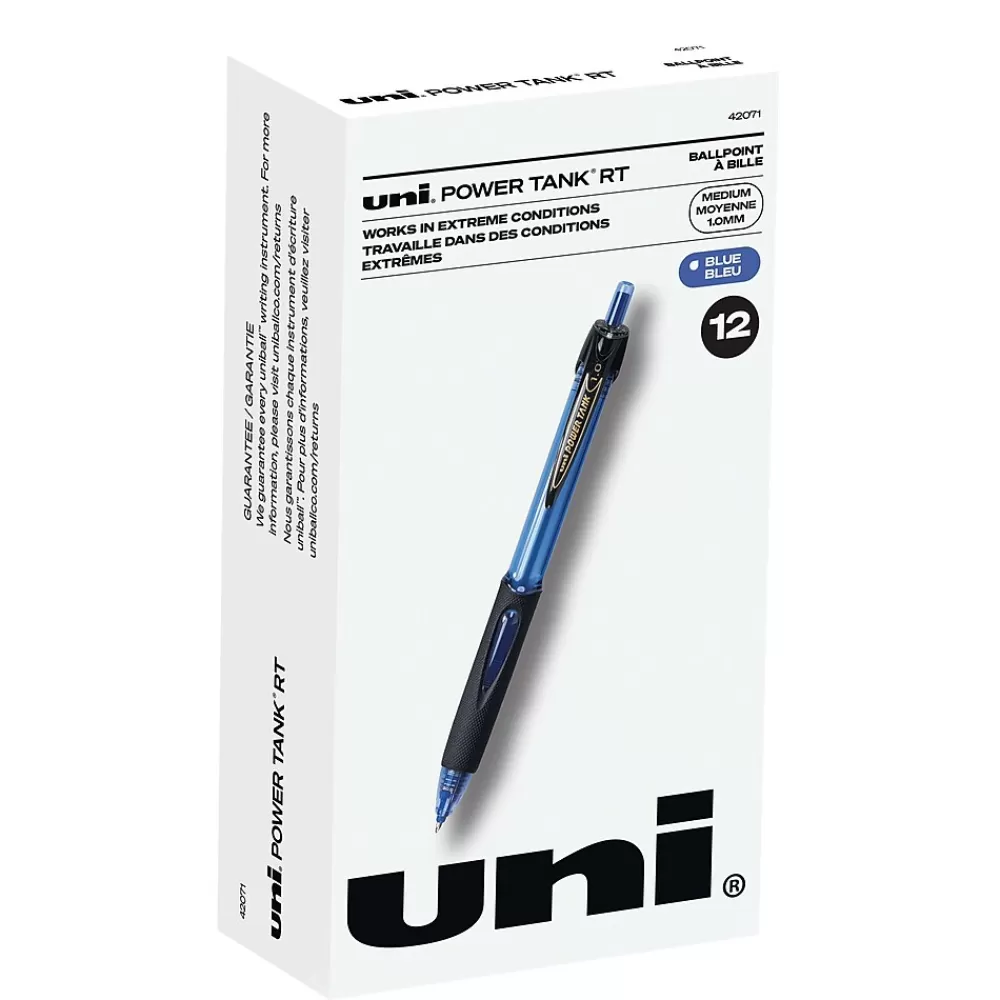 uni-ball Pens<uni Power Tank RT Ballpoint Pens, Medium Point, 1.0mm, Blue Ink, 12/Pack (42071)