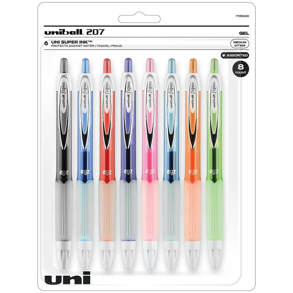 uni-ball Pens<uniball 207 Fashion Retractable Gel Pens, Medium Point, 0.7mm, Assorted Ink, 8/Pack (1739929)