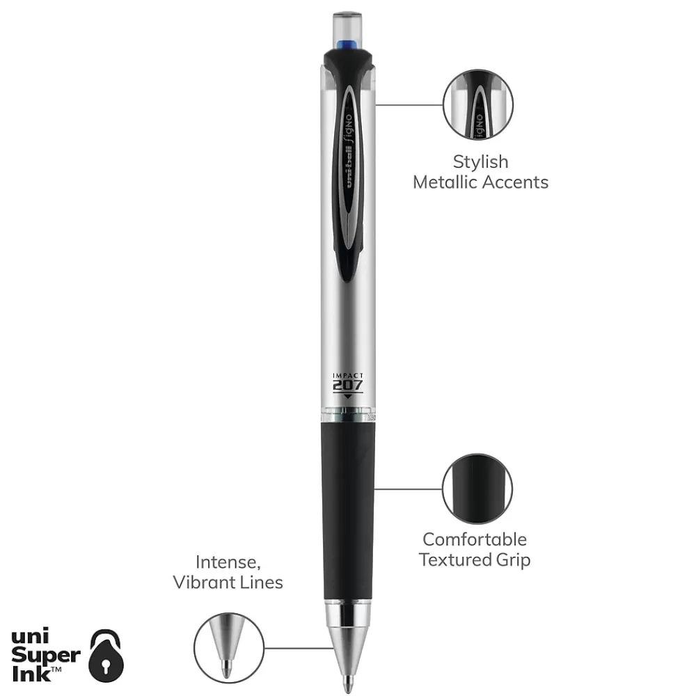 uni-ball Pens<uniball 207 Impact Retractable Gel Pens, Bold Point, 1.0mm, Blue Ink (65871)