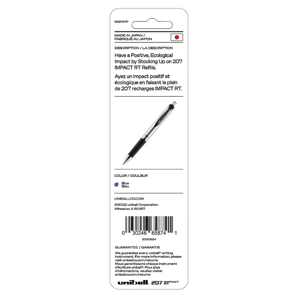 uni-ball Pens<207 Impact RT Gel-Ink Pen Refill, Bold Tip, Blue Ink, 2/Pack (65874PP)