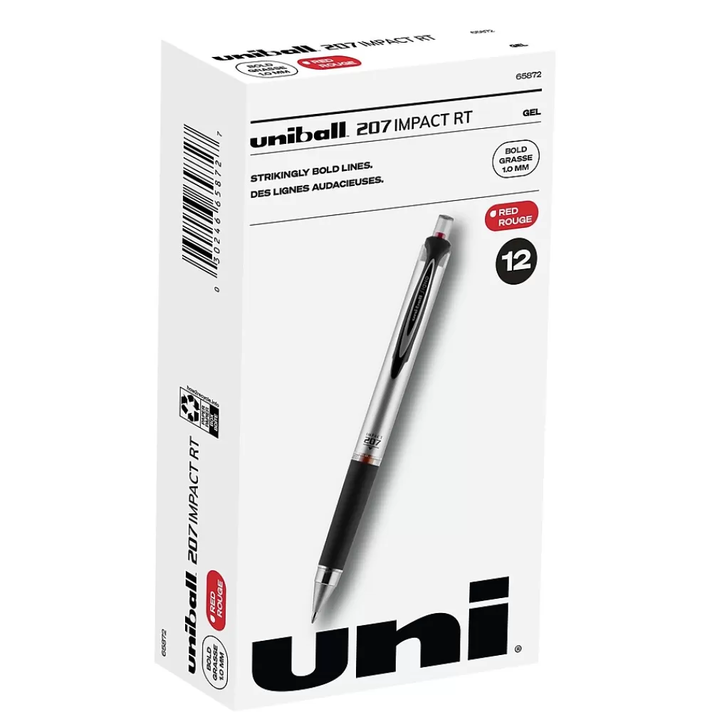 uni-ball Pens<207 Impact RT Retractable Gel Pens, Bold Point, Red Ink, Dozen (65872)