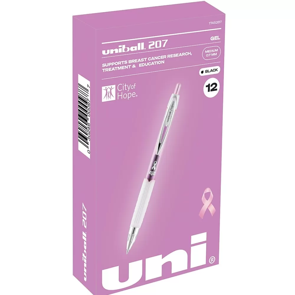 uni-ball Pens<uniball 207 Pink Ribbon Retractable Gel Pens, Medium Point, 0.7mm, Black Ink, Dozen (1745267)