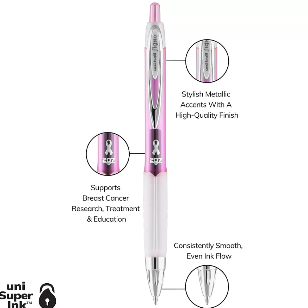 uni-ball Pens<uniball 207 Pink Ribbon Retractable Gel Pens, Medium Point, 0.7mm, Black Ink, 36/Pack (2003896)