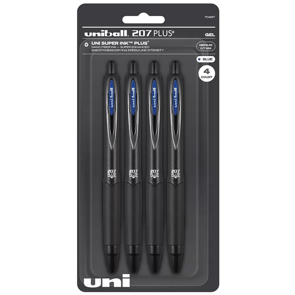 uni-ball Pens<uniball 207 Plus+ Retractable Gel Pens, Medium Point, 0.7mm, Blue Ink, 4/Pack (70457)