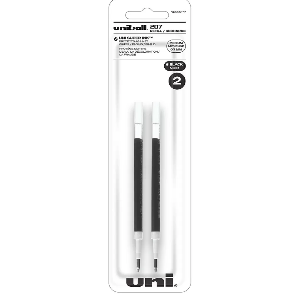 uni-ball Pens<uniball 207 Retractable Gel Pen Refills, Medium Point, 0.7mm, Black Ink, 2/Pack (70207PP)