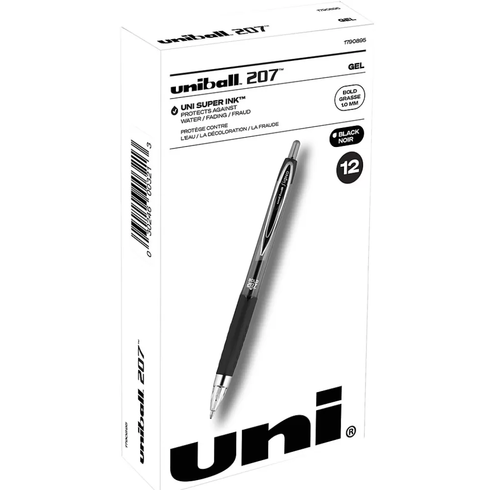 uni-ball Pens<uniball 207 Retractable Gel Pens, Bold Point, 1.0mm, Black Ink, 12/Pack (1790895)
