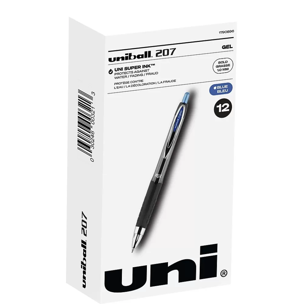 uni-ball Pens<uniball 207 Retractable Gel Pens, Bold Point, 1.0mm, Blue Ink, Dozen (1790896)