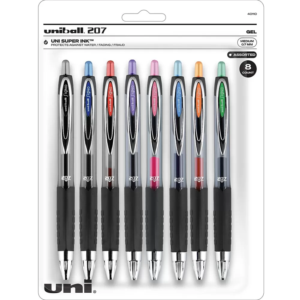 uni-ball Pens<uniball 207 Retractable Gel Pens, Medium Point, 0.7mm, Assorted Ink, 8 Pack (40110)