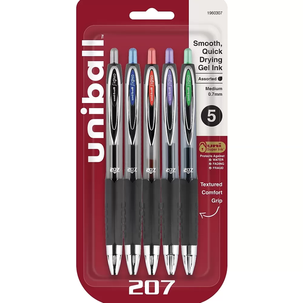 uni-ball Pens<207 Retractable Gel Pens, Medium Point, 0.7mm, Assorted Ink, 5/Pack (1960307)
