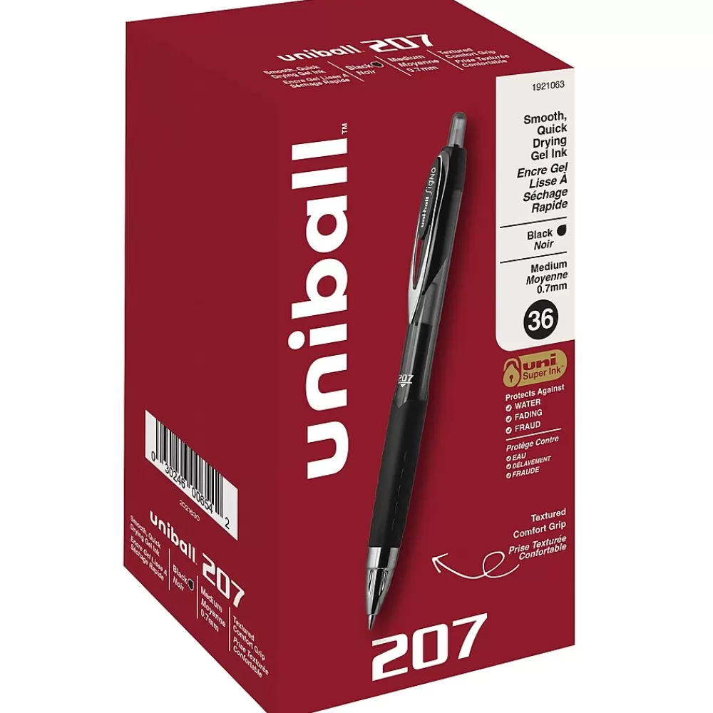 uni-ball Pens<207 Retractable Gel Pens, Medium Point, 0.7mm, Black Ink, 36/Box (1921063)