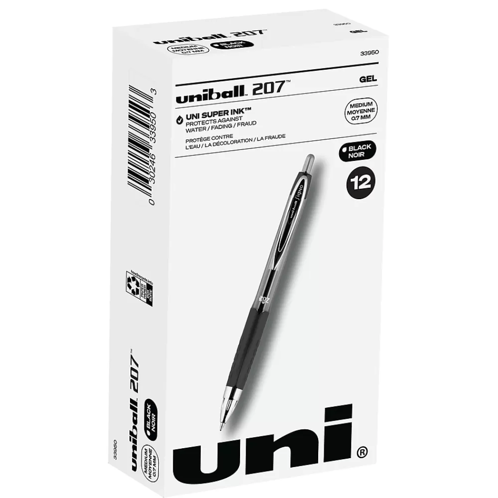 uni-ball Pens<207 Retractable Gel Pens, Medium Point, 0.7mm, Black Ink, Dozen (33950)