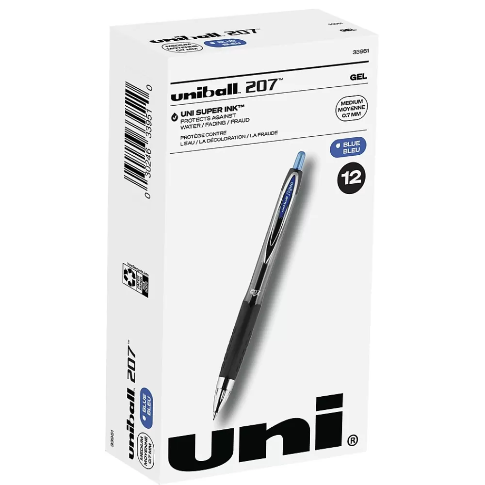 uni-ball Pens<uniball 207 Retractable Gel Pens, Medium Point, 0.7mm, Blue Ink, 12/Pack (33951)