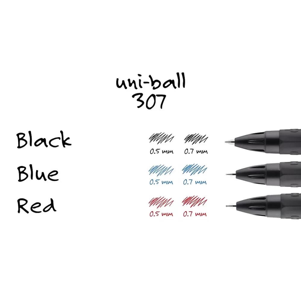 uni-ball Pens<uniball 307 Retractable Gel Pens, Medium Point, 0.7mm, Blue Ink, 3/Pack (1927593)