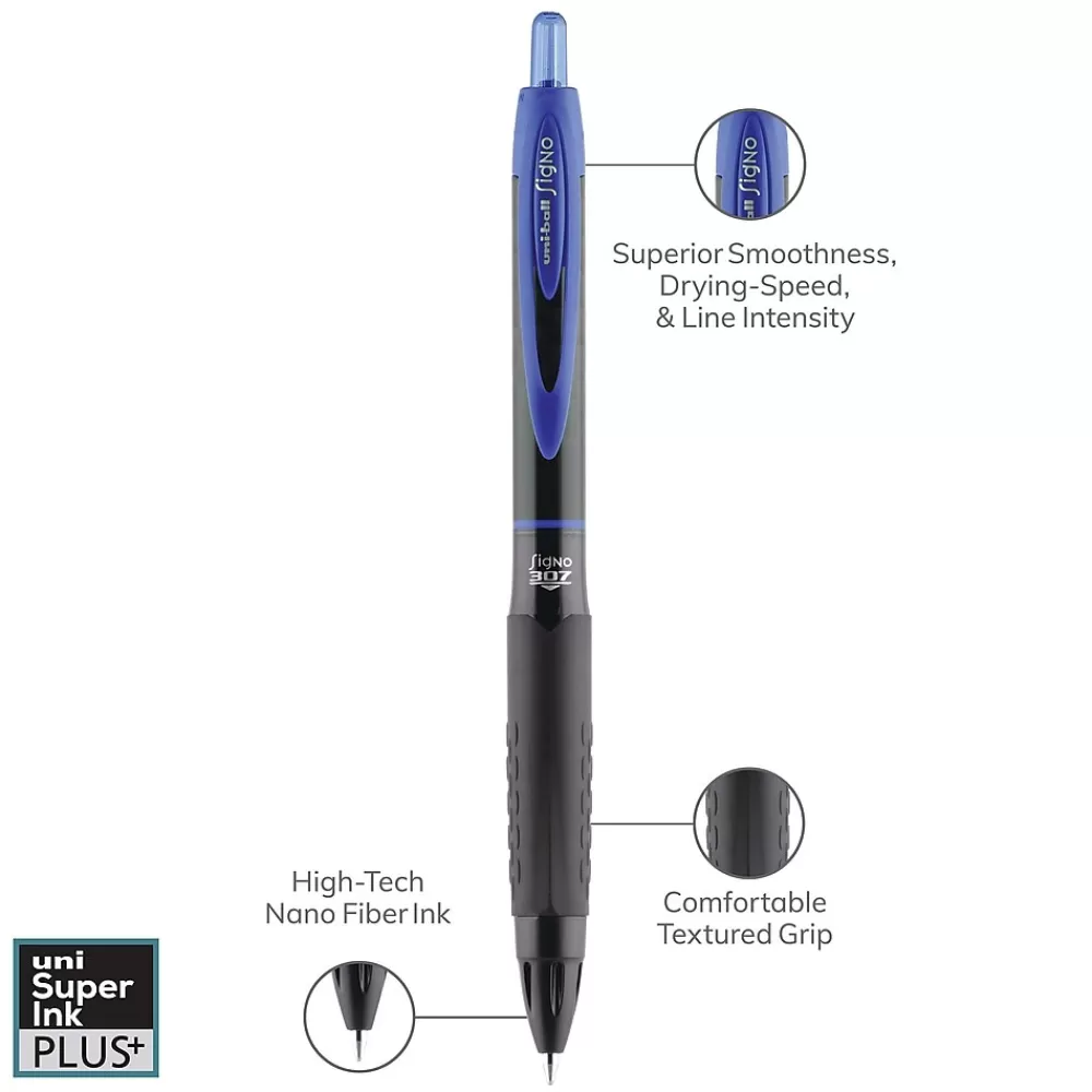 uni-ball Pens<uniball 307 Retractable Gel Pens, Medium Point, 0.7mm, Blue Ink, 3/Pack (1927593)