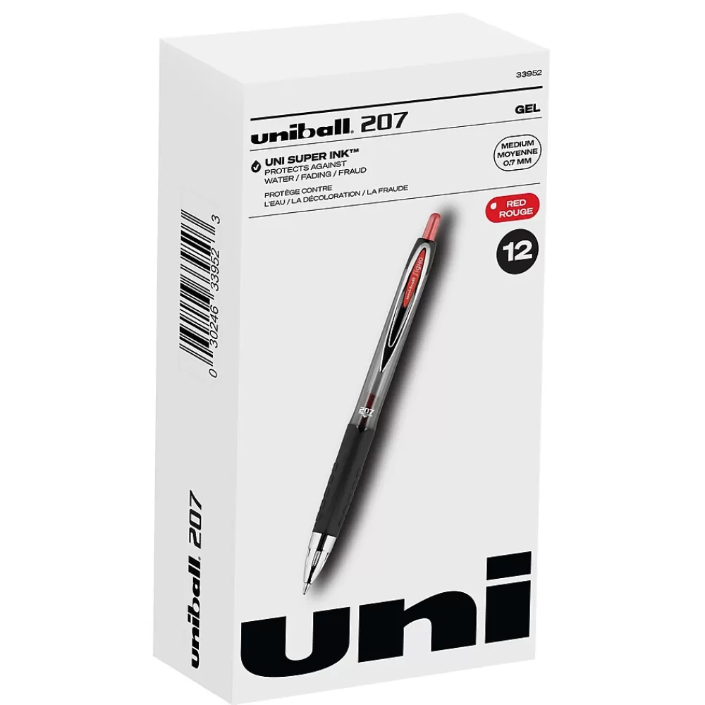 uni-ball Pens<uniball 207 Retractable Gel Pens, Medium Point, 0.7mm, Red Ink, Dozen (33952)