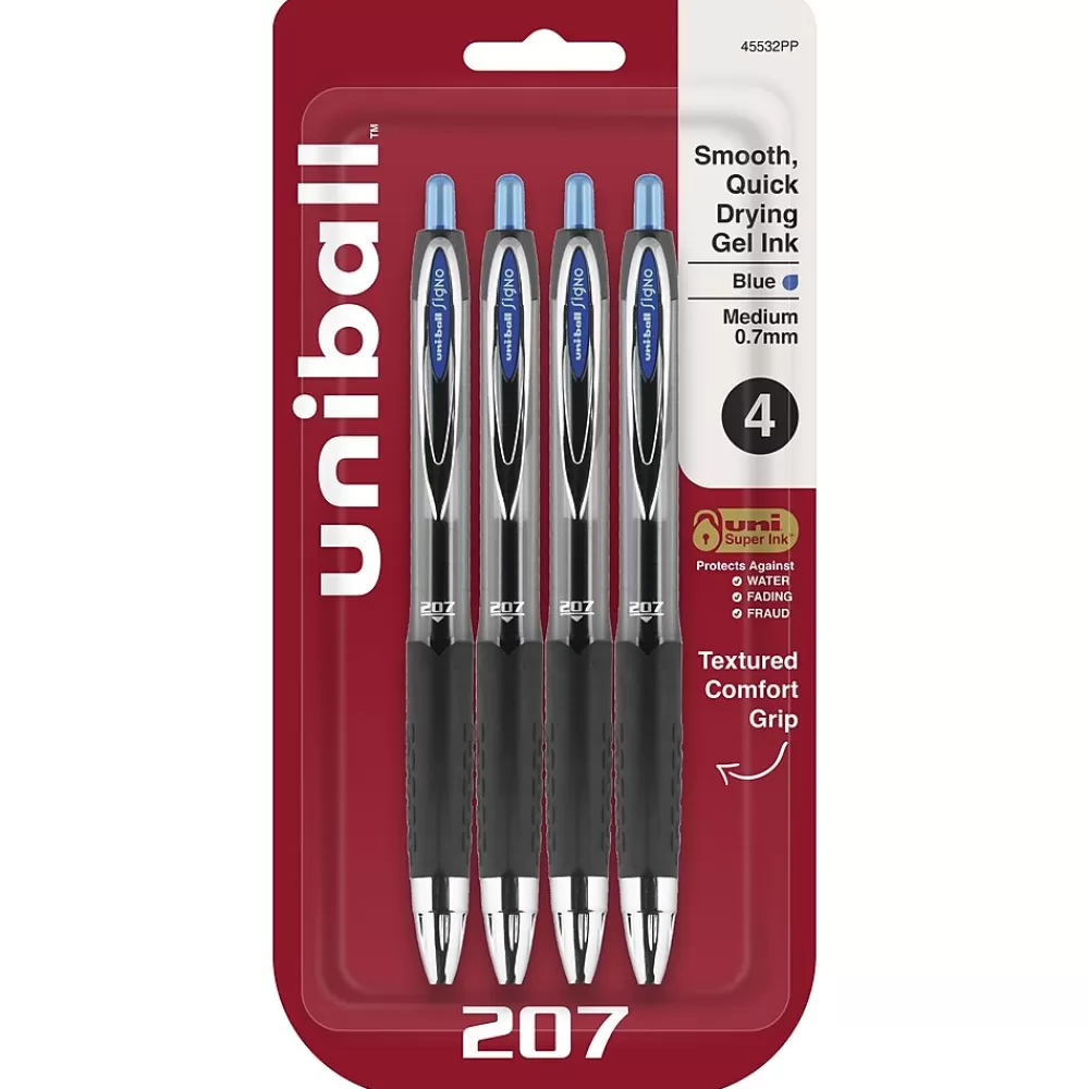 uni-ball Pens<207 Signo RT Retractable Gel Pens, Medium Point, 0.7mm, Blue Ink, 4/Pack (45532PP)