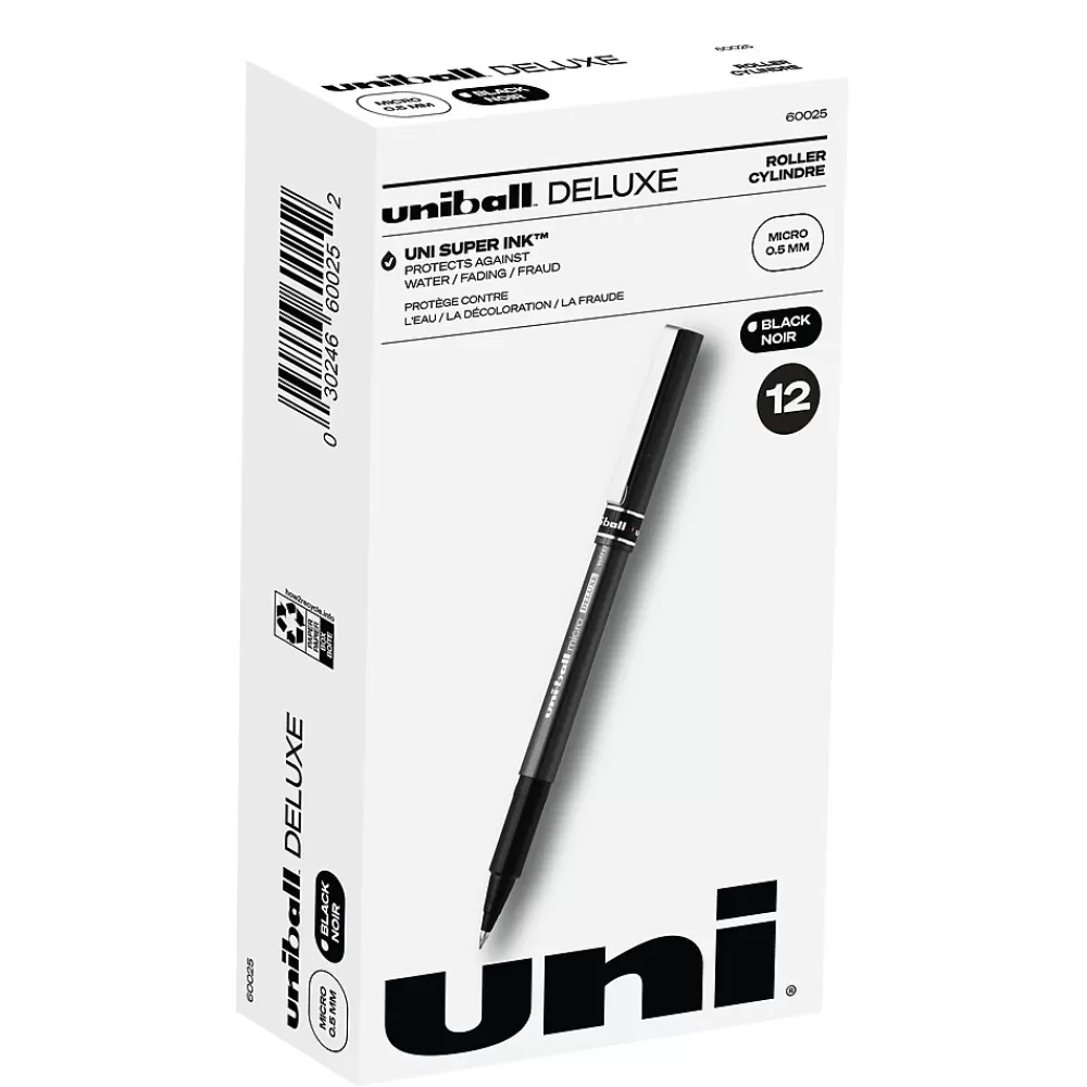 uni-ball Pens<Deluxe Rollerball Pens, Micro Point, Black Ink, 12/Pack (60025)