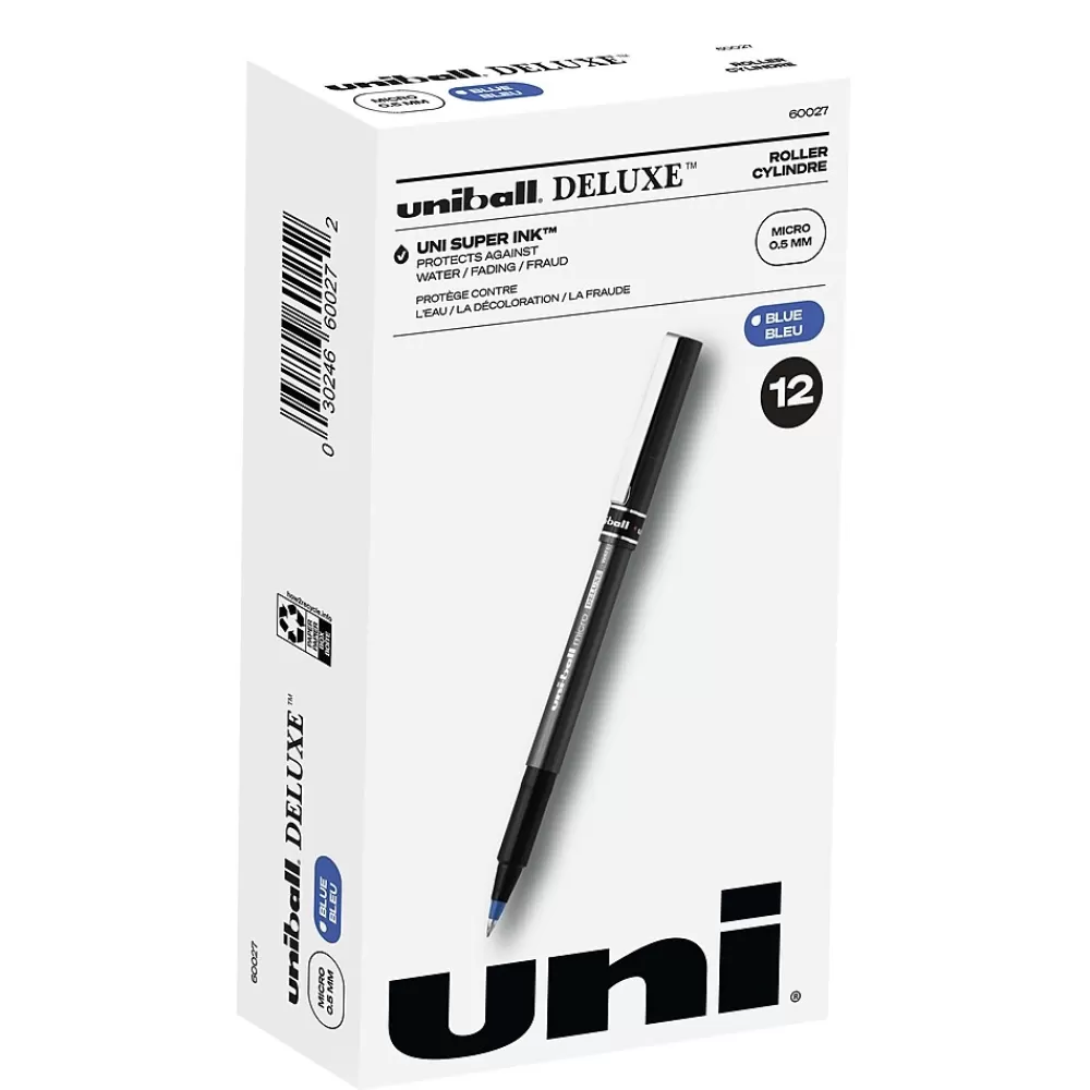 uni-ball Pens<Deluxe Rollerball Pens, Micro Point, Blue Ink, 12/Pack (60027)