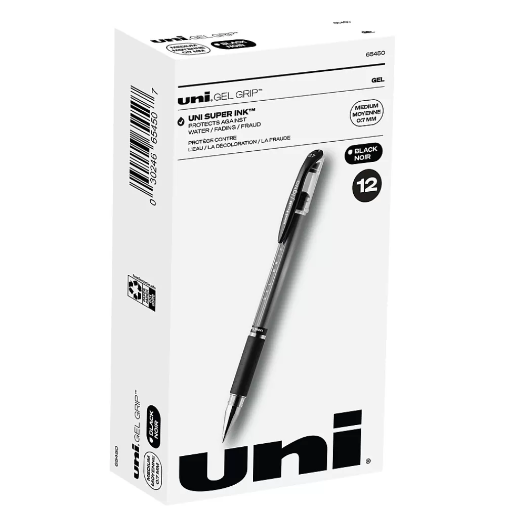 uni-ball Pens<Gel Grip Gel Pens, Medium Point, Black Ink, Dozen (65450)