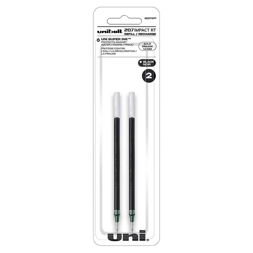 uni-ball Pens<Impact RT Gel-Ink Pen Refills, Bold Tip, Black Ink, 2/Pack (65873PP)