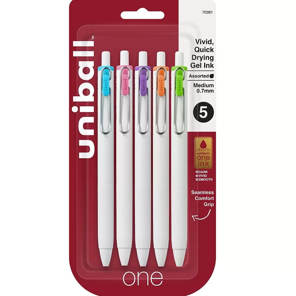 uni-ball Pens<one Retractable Gel Pen, Medium Point, 0.7mm, Assorted Ink, 5/Pack (70381)