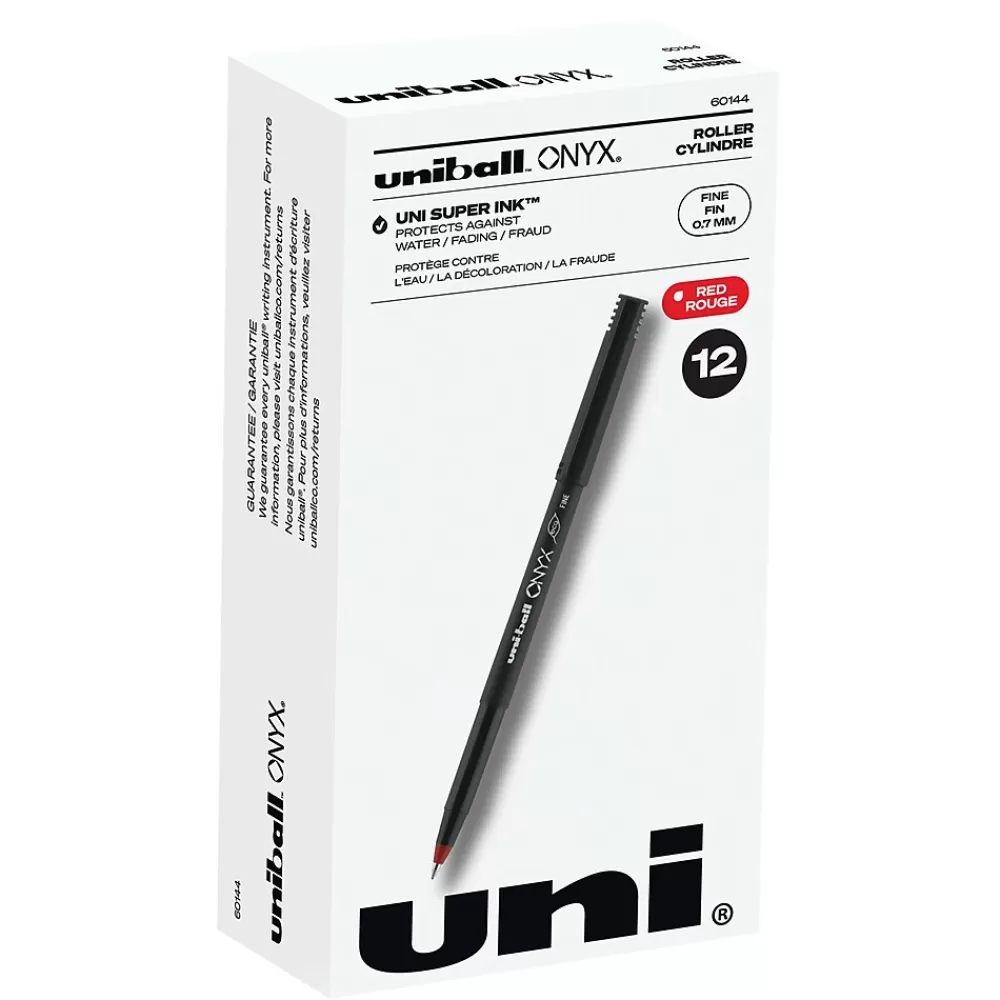 uni-ball Pens<uniball Onyx Rollerball Pen, Fine Point, 0.7mm, Red Ink, Dozen (60144)