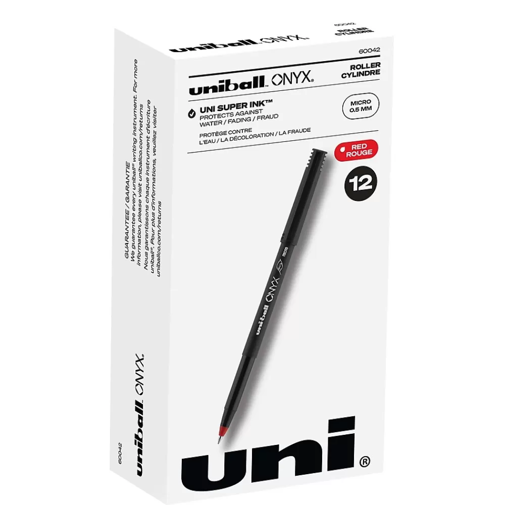 Uni Pens<ball Onyx Rollerball Pen, Micro Point, 0.5mm, Red Ink, Dozen (60042)