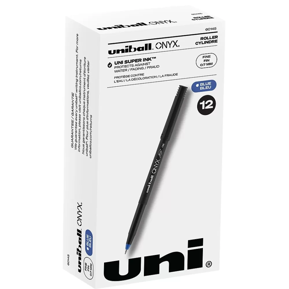 uni-ball Pens<uniball Onyx Rollerball Pens, Fine Point, 0.7mm, Blue Ink, Dozen (60145)