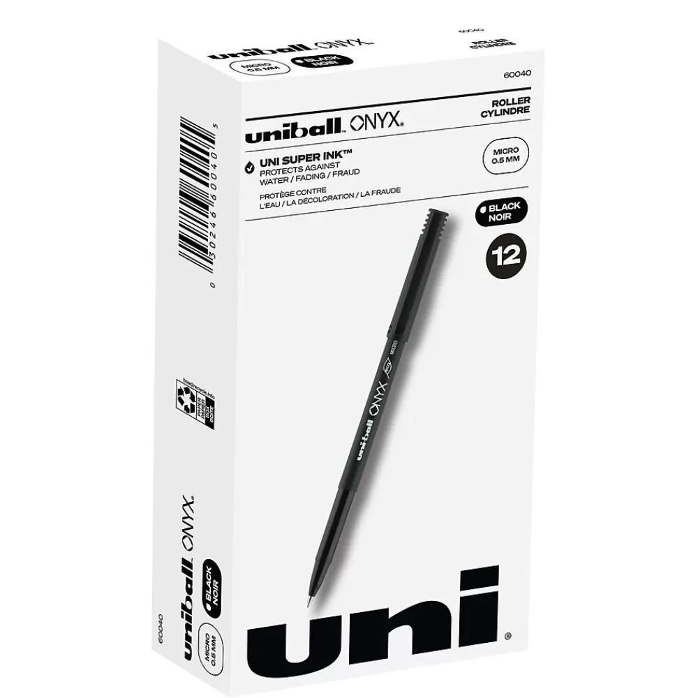 uni-ball Pens<uniball Onyx Rollerball Pens, Micro Point, 0.5mm, Black Ink, Dozen (60040)