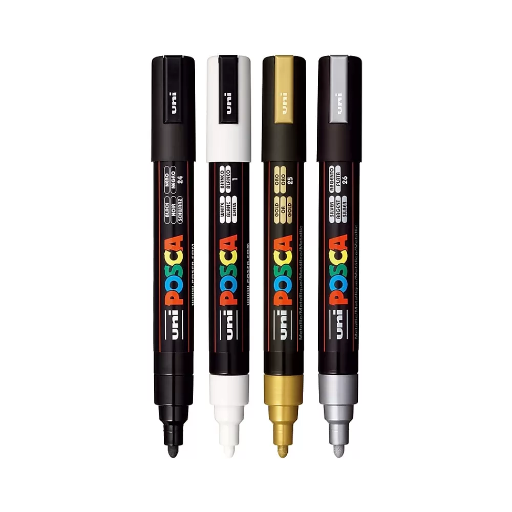 uni-ball Markers<Posca PC-5M Paint Markers, Bullet Tip, Assorted Colors, 4/Pack (PC5M4C)
