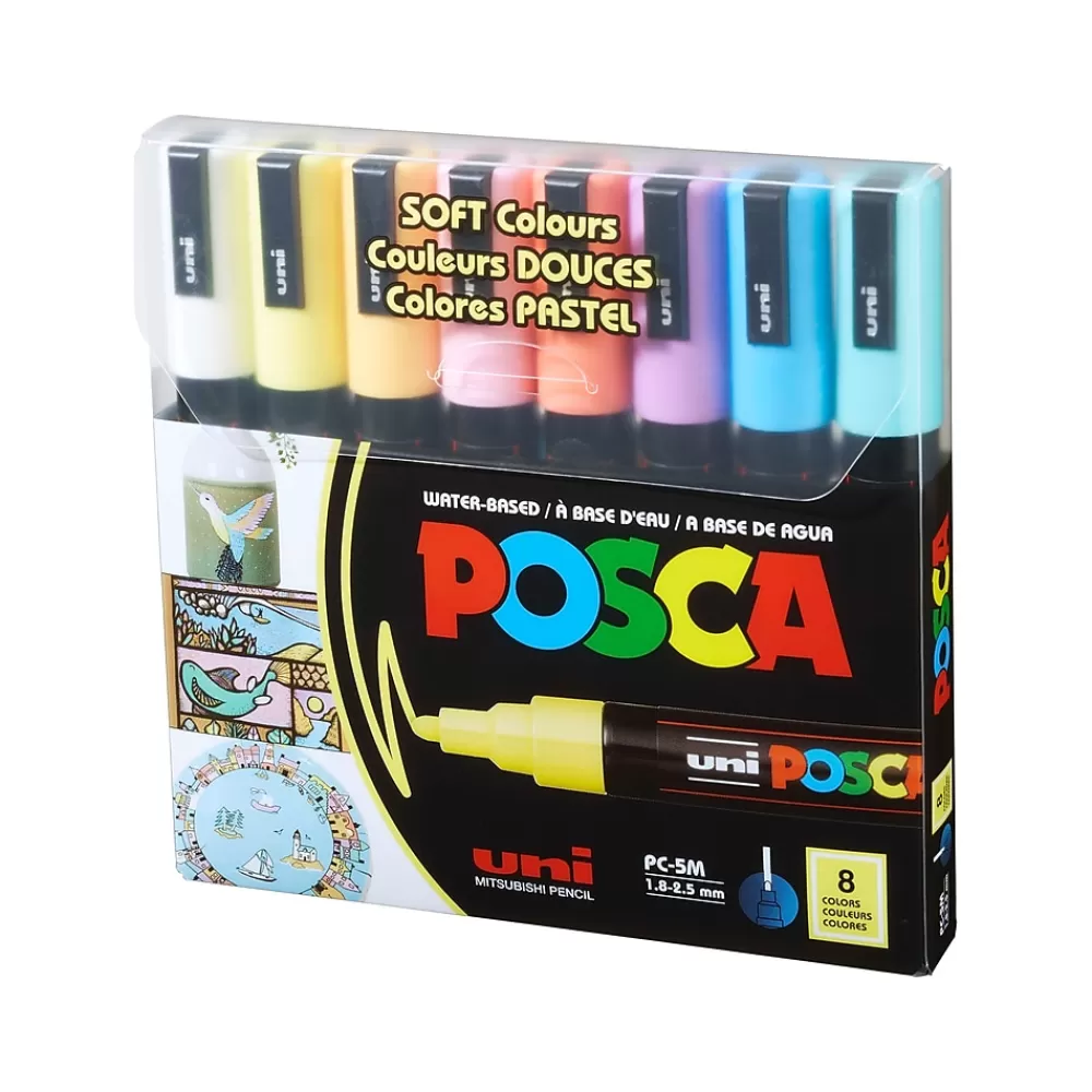 uni-ball Markers<Posca PC-5M Paint Markers, Bullet Tip, Assorted Colors, 8/Pack (PC5M8CSOFTCOLORS)