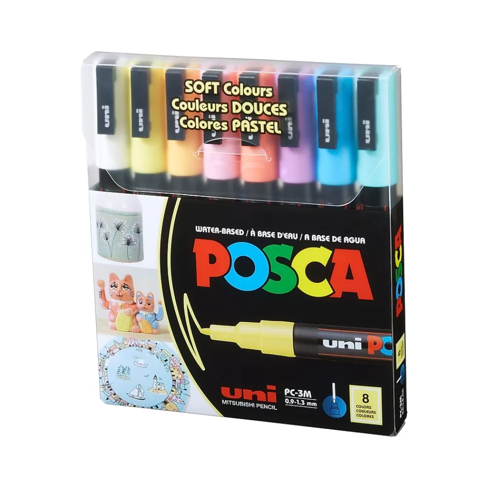 uni-ball Markers<Posca PC-3M Paint Markers, Bullet Tip, Assorted Colors, 8/Pack (PC3M8CSOFTCOLORS)