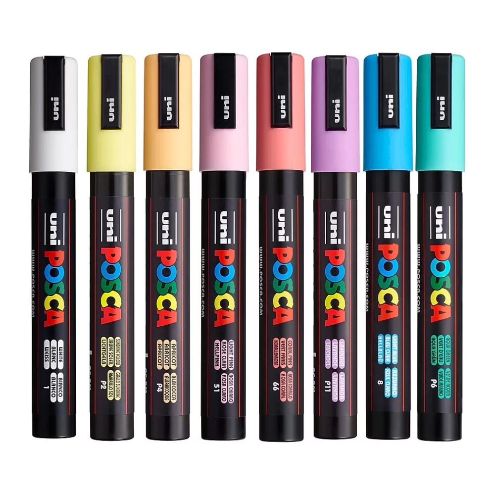 uni-ball Markers<Posca PC-5M Paint Markers, Bullet Tip, Assorted Colors, 8/Pack (PC5M8CSOFTCOLORS)