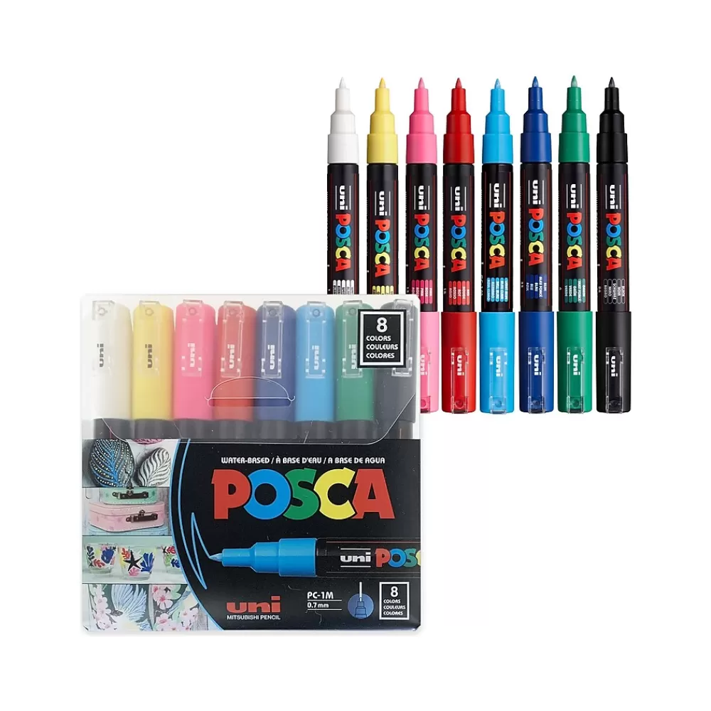 uni-ball Markers<Posca PC-1M Paint Markers, Fine Tip, Assorted Colors, 8/Pack (PC1M8C)