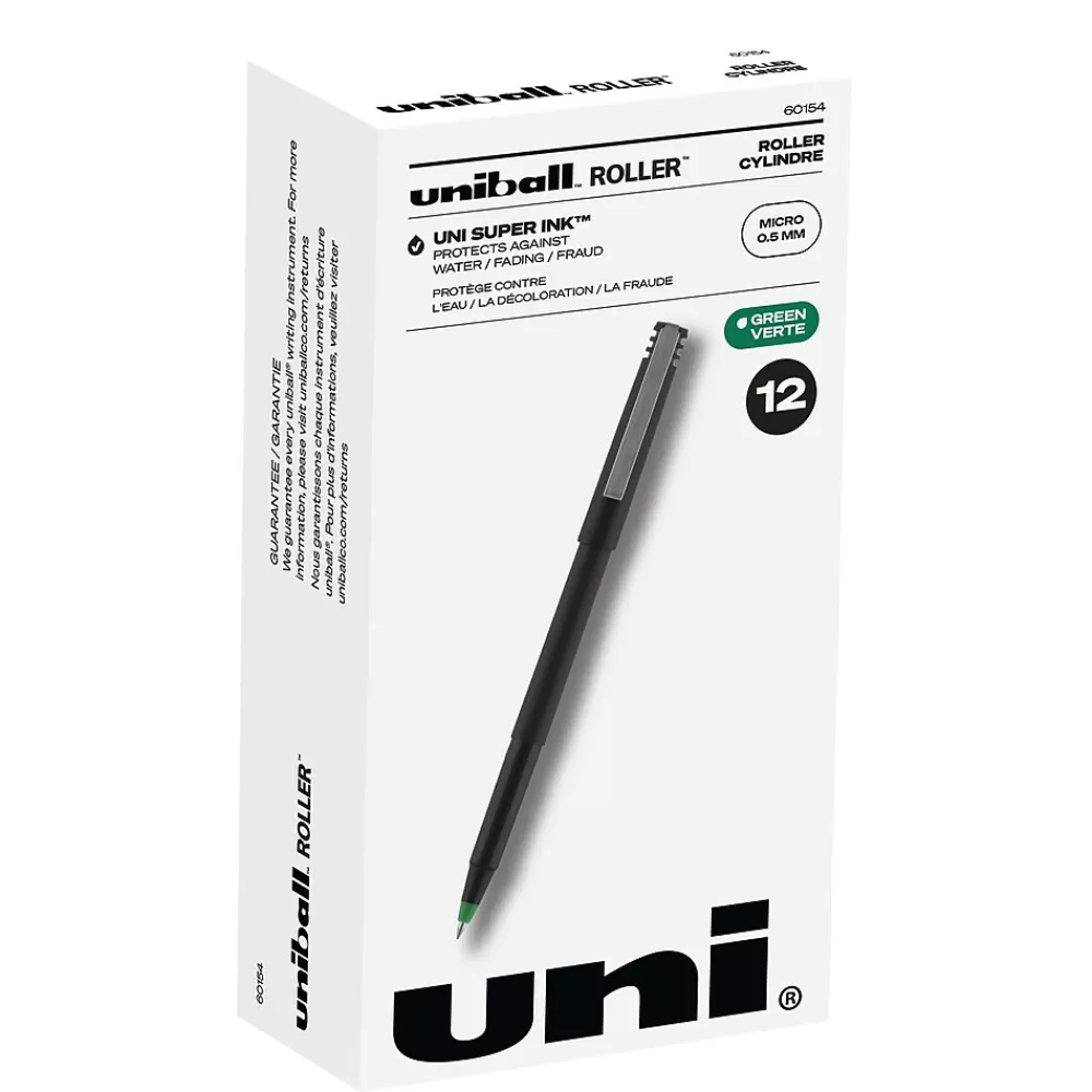 Uni Pens<ball Roller Pen, Micro Point, 0.5mm, Green Ink, Dozen (60154)