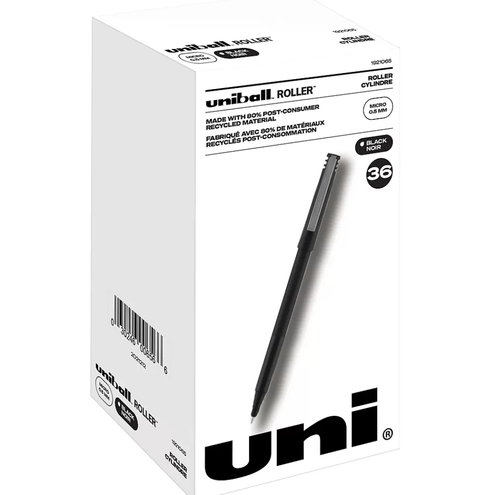 uni-ball Pens<uniball Roller Rollerball Pens, Micro Point, 0.5mm, Black Ink, 36/Pack (1921065)
