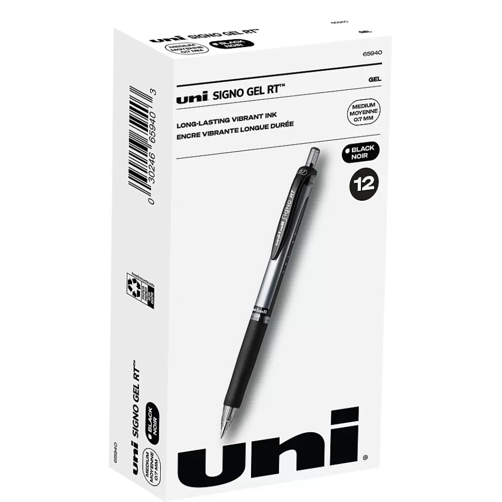 uni-ball Pens<uniball Signo RT Gel Pens, Medium Point, 0.7mm, Black Ink, Dozen (65940)