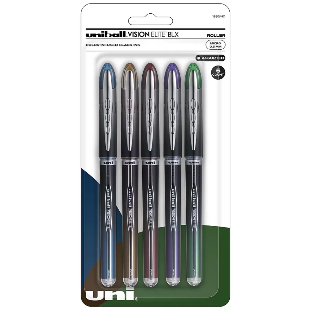 uni-ball Pens<uniball Vision Elite BLX Rollerball Pens, Micro Point, 0.5mm, Assorted Ink, 5/Pack (1832410)