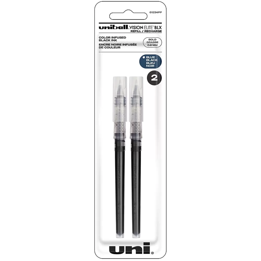 uni-ball Pens<Vision Elite Rollerball Pen Refill, Bold Point, Blue/Black Ink, 2 Pack (61234PP)