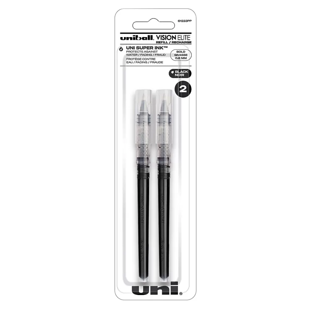 uni-ball Pens<uniball Vision Elite Rollerball Pen Refills, Bold Point, 0.8mm, Black Ink, 2/Pack (61233)