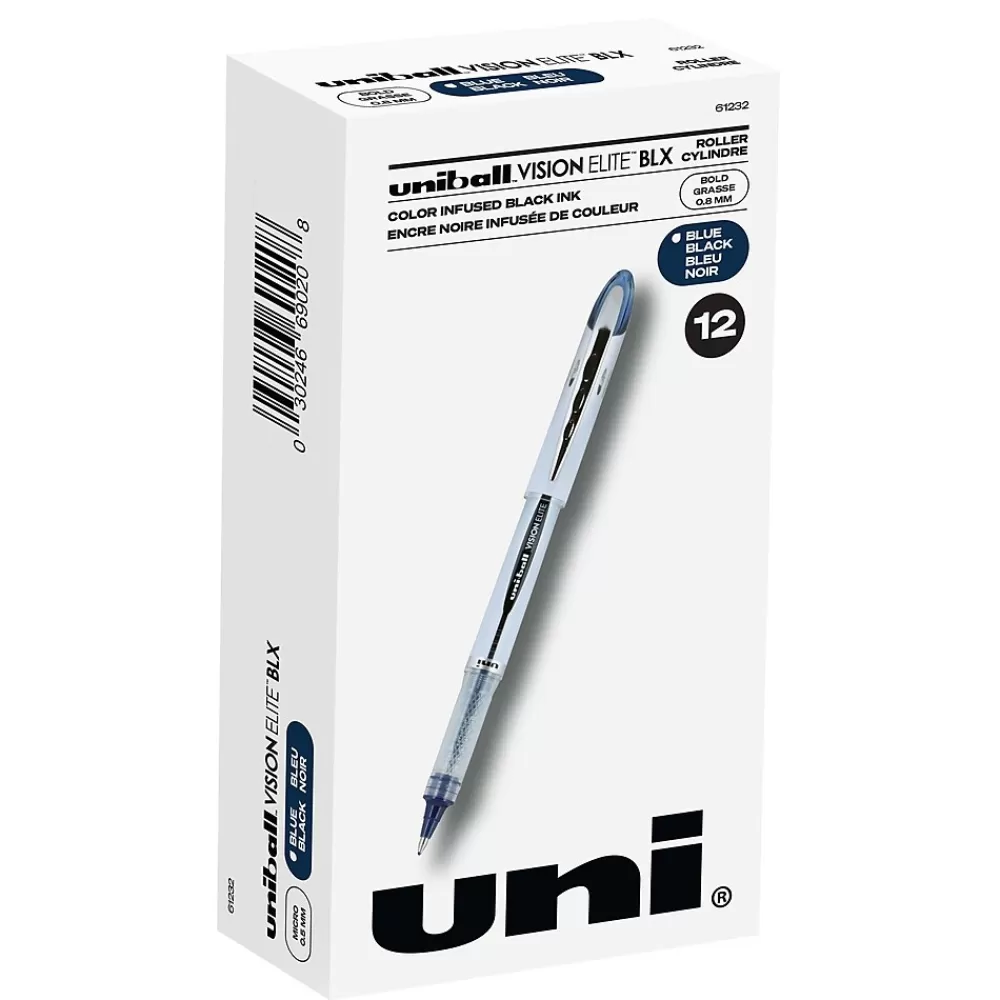 uni-ball Pens<Vision Elite Rollerball Pens, Bold Point, Blue-Black Ink, 12/Pack (61232)